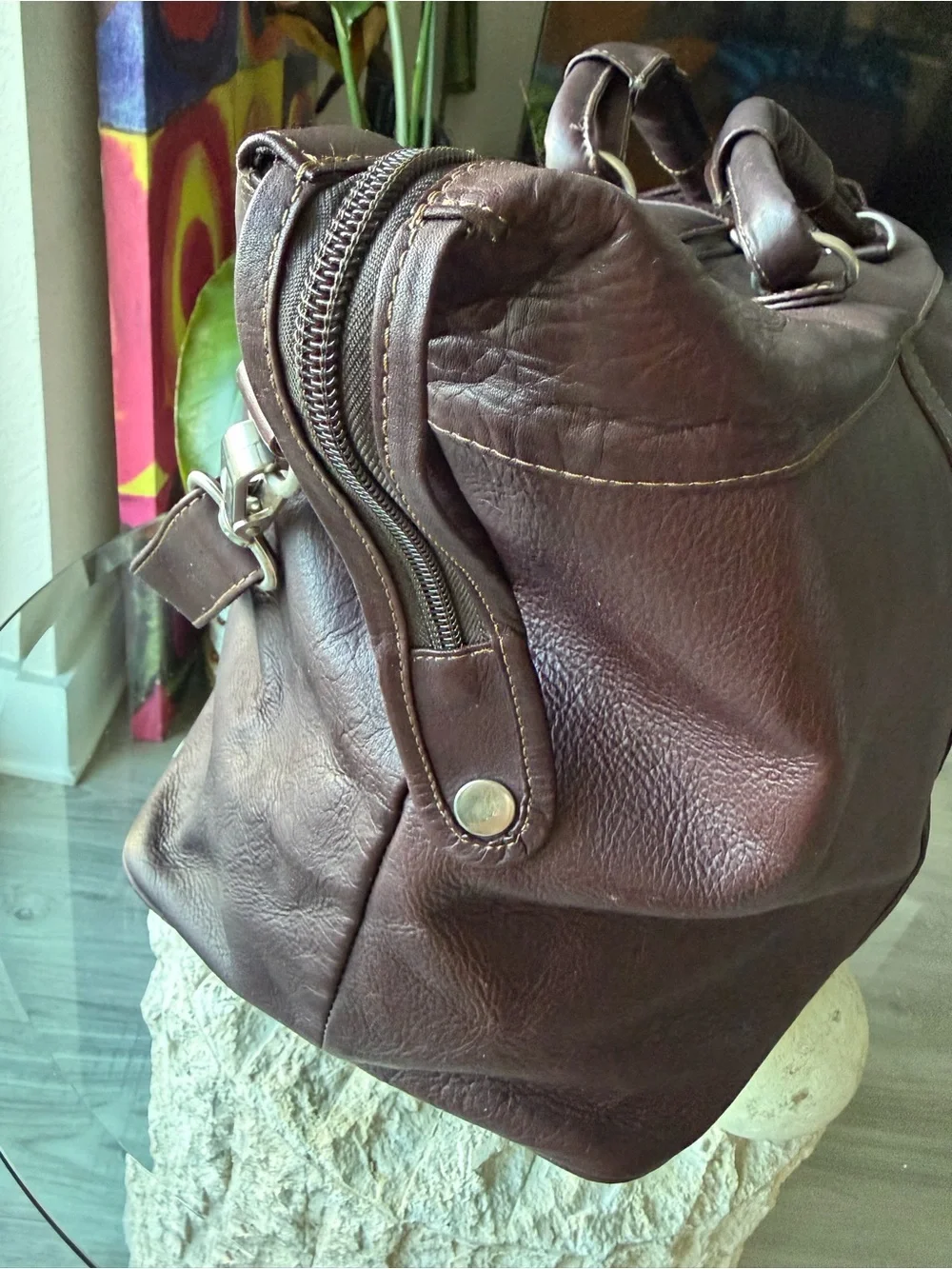 Piel Leather Burgundy Brown Genuine Leather Duffel Weekender Travel Bag